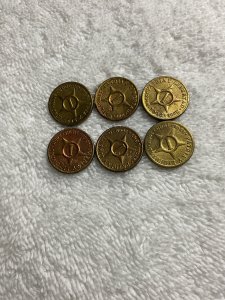 CUBA.1943-LOT OF 6 COINS OF 1 CENTAVO-CIRCULATED.