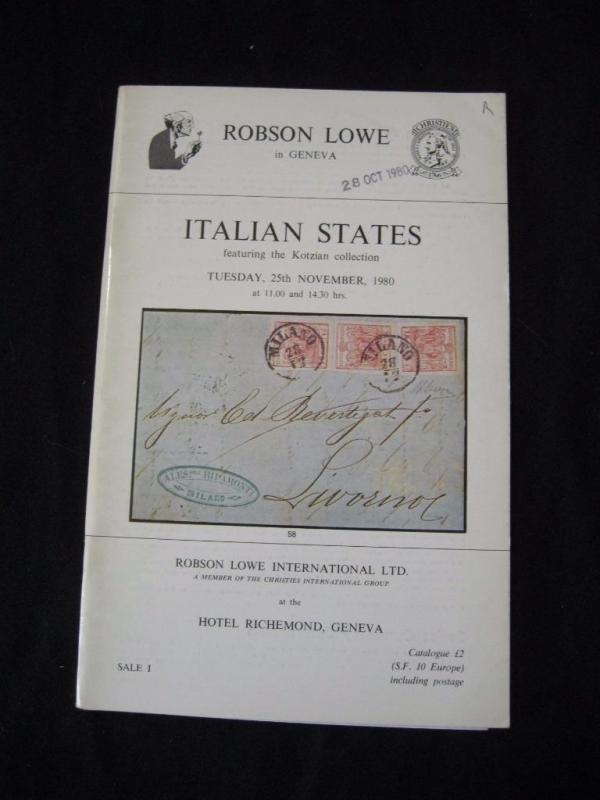 ROBSON LOWE AUCTION CATALOGUE 1980 ITALIAN STATES 'KOTZIAN' COLLECTION