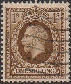Great Britain #220 1936 1S Brown  KGV Head USED-F-VF.