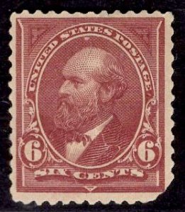 US Stamp #256 6c Dull Brown Garfield MINT Hinged SCV $160