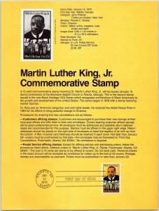 USPS SOUVENIR PAGE MARTIN LUTHER KING JR.COMMEMORATIVE STAMP 1979