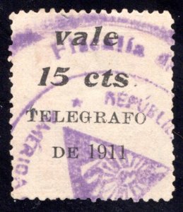 H152, 1911 Nicaragua 2nd class Railway, surcharged for revenue purposes