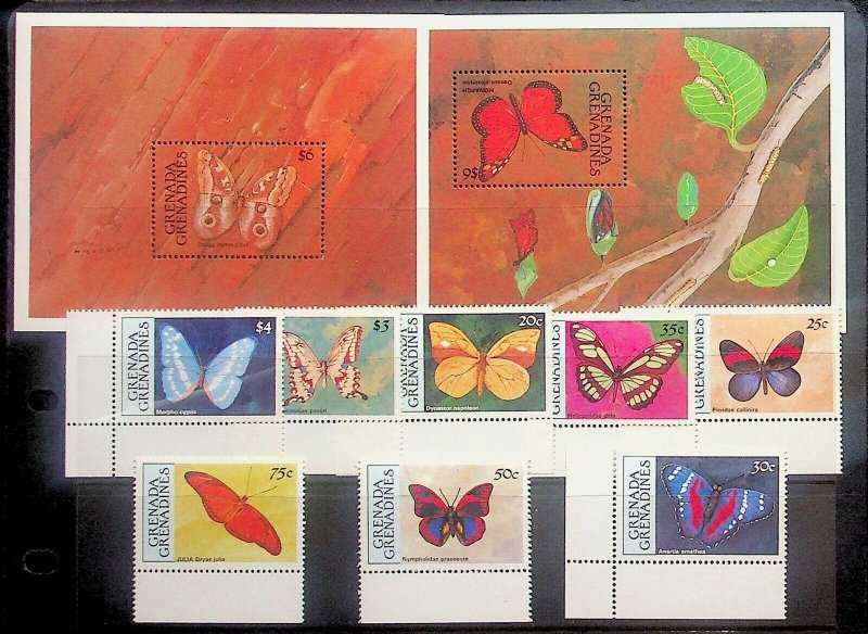 GRENADA GRENADINES Sc 1088-97 NH SET+2S/S OF 1989 - BUTTERFLIES