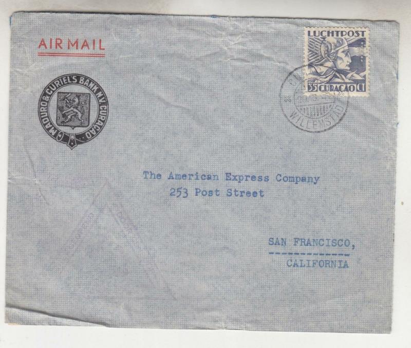 CURACAO, 1941 Censored Airmail cover, Willemstad to USA, 35c. 