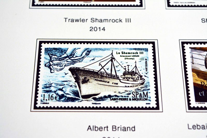 COLOR PRINTED ST. PIERRE AND MIQUELON 2011-2023 STAMP ALBUM PAGES (49 ill pages)