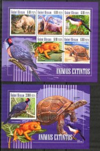 Guinea Bissau 2018 Endangered Animals Frogs Turtles Birds Rhinos sheet + S/S MNH