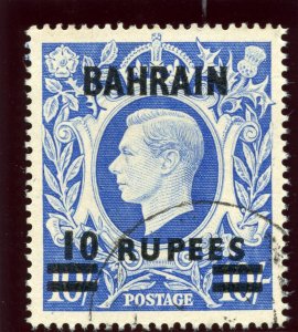 Bahrain 1949 KGVI 10r on 10s ultramarine very fine used. SG 60a. Sc 61A.