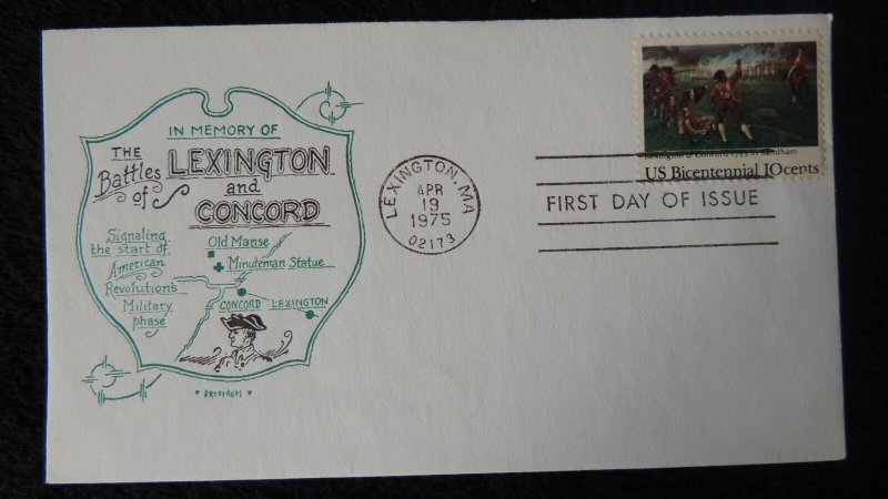 USA 1975 FDC battles lexington concord american revolution militaria