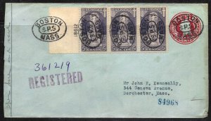 United States 3 Erickson w/ plate # on Registered Envelope