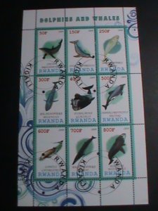 RWANDA STAMP:2009 WORLD DOLPHINS AND WHALES CTO FULL SHEET VERY FINE