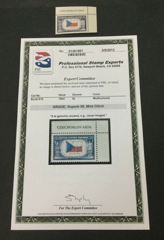 MOMEN: US #910 MINT OG NH **PSE GRADED CERT SUP-98** #31200