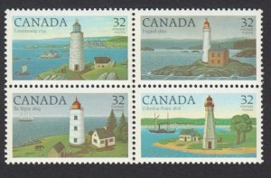 CANADIAN LIGHTHOUSES-1 = Block of 4 different stamps Canada 1984 #1035a MNH