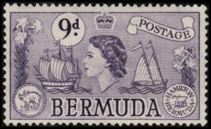 Bermuda 154 - Mint-H - 9p Ships/ Coins / Perot Stamp (1958) (cv $8.85)