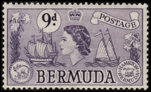 Bermuda 154 - Mint-H - 9p Ships/ Coins / Perot Stamp (1958) (cv $8.85)
