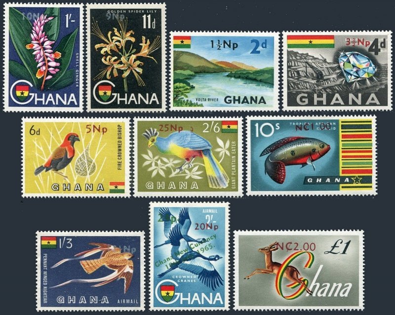 Ghana 277-84,C9-C10,MNH. Mi 287-296. Volta River, Diamond,Bird,Orchid.Value 1967