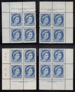 Canada 1954 MNH #341 5c Elizabeth II Wilding Plate 8 Set of 4 plate blocks