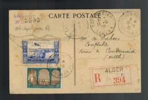 1930 Algeria Postcard First Flight cover to Sarthe North Africa Stamp Show FFC