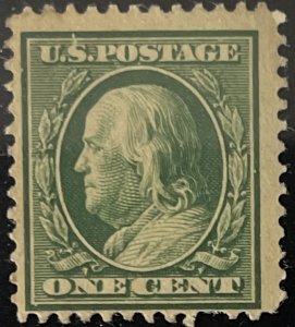 Scott #331 1908 1¢ B. Franklin DL watermark perf. 12 unused no gum short perf