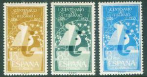 SPAIN Scott 839-41 MH* 1955 Telegraph set complete