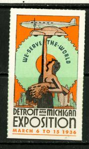 US Stamps 1936 Detroit Expo VF OG NH 1936 Detroit Expo label