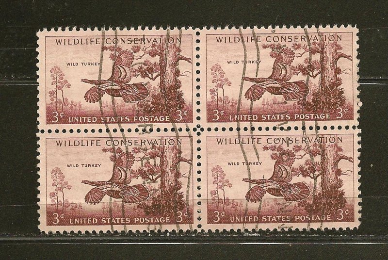 USA 1077 Wild Turkey Block of 4 Used