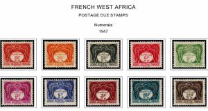 COLOR PRINTED FRENCH WEST AFRICA 1943-1959 STAMP ALBUM PAGES (15 illustr. pages)