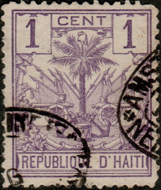 HAÏTI - 1890s Mi.22 1c violet Palm Tree used DUTCH SHIP CANCEL