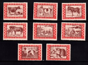 Danish Vignette Stamps Lot of 8 Alfred Jacobsen Animal Pictures- Farm Animals