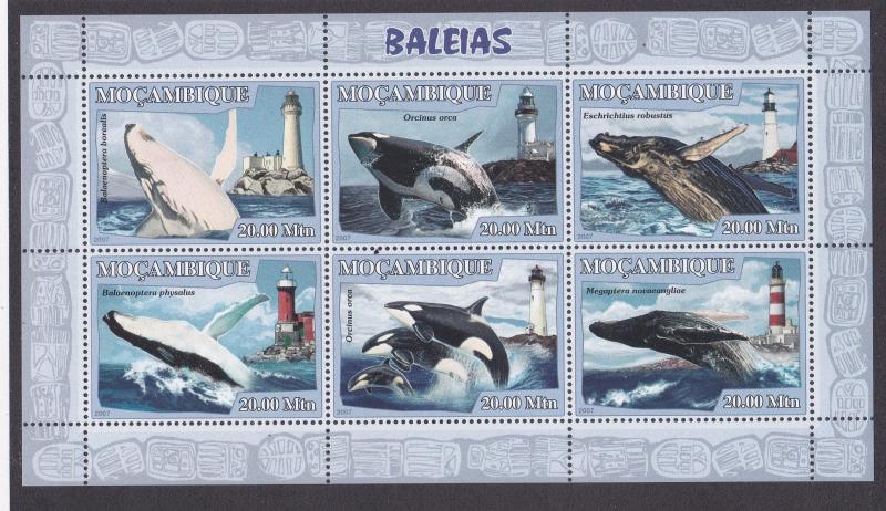 Mozambique # 1771, Whales & Lighthouses, NH, 1/2 cat.