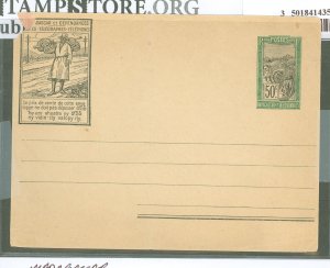 Madagascar (British Consular & Inland Mail)  1924 50c envelope, UL corner torn away, crease