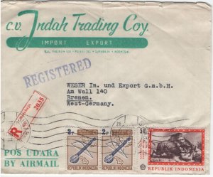 Indonesia 1968 Registered Airmail to West Germany Franked Sc 709 (pair), Sc 731