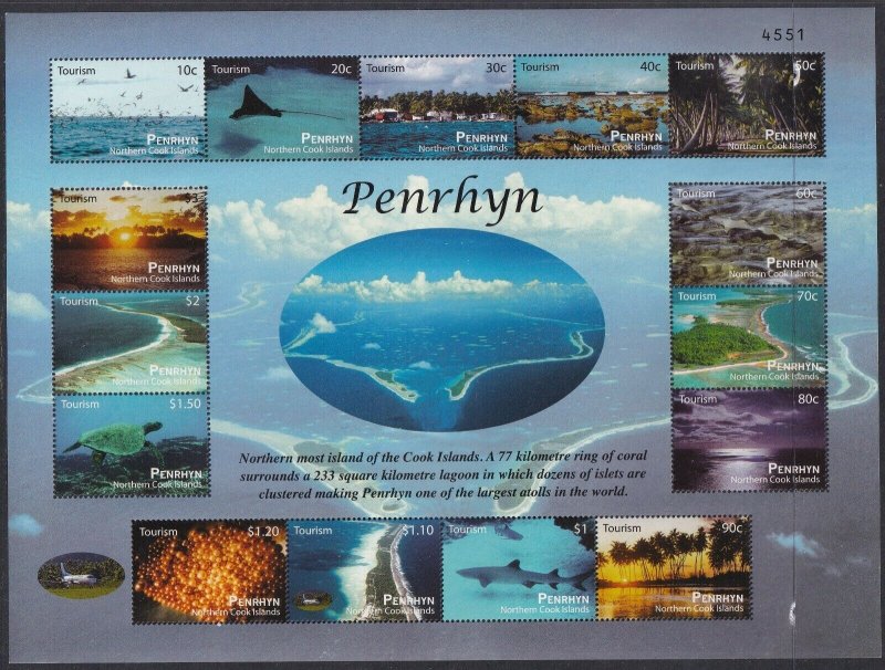 Sc# 501a Penrhyn 2013 Tourism complete set of fifteen in sheet MNH CV $23.00