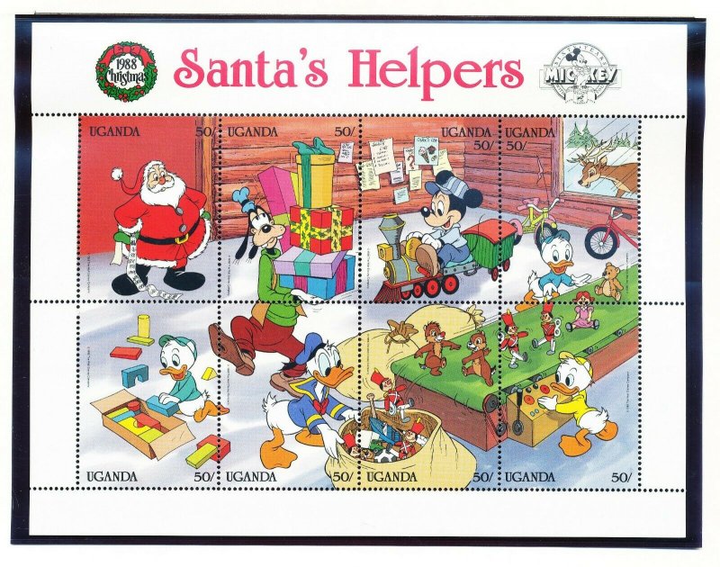 UGANDA - Scott 648-640 VFMNH  DISNEY Santa's Helpers - 2 scans - 1988