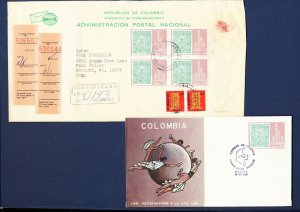 COLOMBIA - # C715 on FDC & block of 4 on Registered cover to USA - 1981-1982