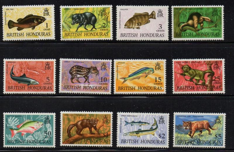 British Honduras Sc 214-25 1968 Fish Animals long stamp set mint NH