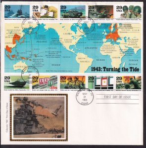 1993 WWII 3nd Year Sc 2765 a-i  jumbo FDC with Colorano Silk cachet