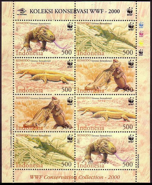 Indonesia WWF Komodo Dragon Sheetlet of 2 sets SG#2620-2623 MI#2005-2008