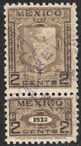 MEXICO REVENUES 1932 2c Coat of Arms Internal Revenue R628A Used