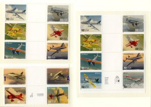 US #3142 American Aircraft,  FULL GUTTERS from press sheet, VF OG NH, Very RA...