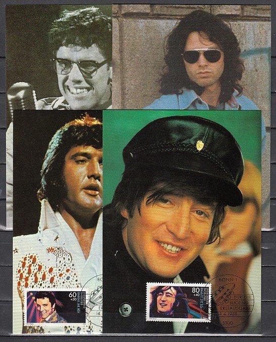 Germany, Scott cat. B666-B669. Rock & Roll Stars & Elvis. 4 Max. cards. ^.