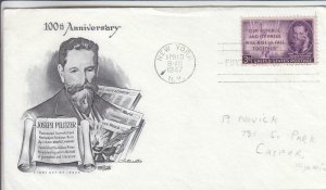 1947, 100th Joseph Pulitzer, Artmaster, FDC  (D14510)