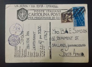 1940's Italy Prisoner of War Postcard Cover to Oaklands, South Africa