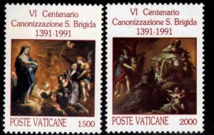 VATICAN Scott 888-889 MNH** Canonization of St. Bridget 1991 stamp pair