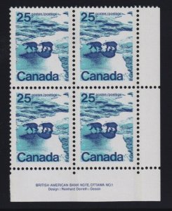 Canada Sc #597vi (1972) 25c Polar Bear OP2 LF LR Plate Block Mint VF NH 