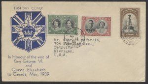 1939 #246-248 Royal Visit FDC Unusual Blue Crown/Leaf/Shield Cachet Toronto