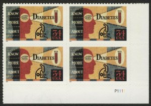 #3503 34c Diabetes, Plate Block [P1111 LR], Mint **ANY 5=FREE SHIPPING**