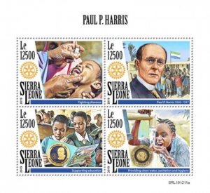 Sierra Leone - 2019 Paul P. Harris & Rotary - 4 Stamp Sheet - SRL191211a