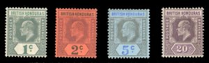 British Honduras 58-61, $42.75, 1902-4 Edward, hinged
