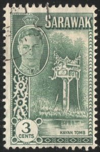 SARAWAK 1950 Sc 182  3c Used Tomb F-VF, light cancel