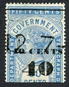 Ceylon Telegraphs SGT47 40c on 50c Blue Type T42 Cat 5